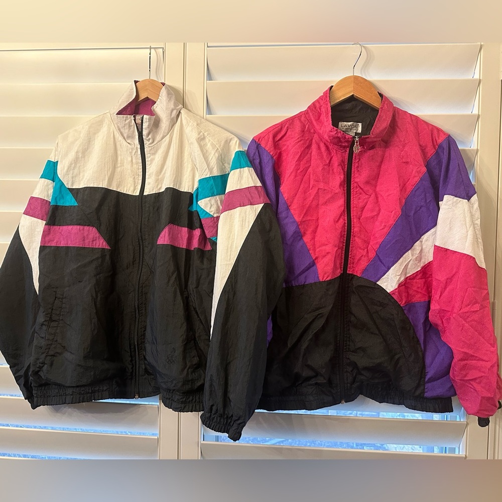 ❗️2 Vintage 80’s windbreaker zip up jackets JCPenney USA Olympics Lavon Size L